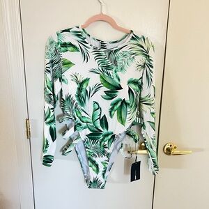 Tropical Leaf Print Long Sleeve Bodysuit
